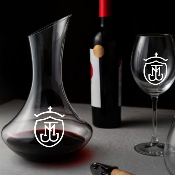 decantador y 4 copas de vino personalizadas logotipo